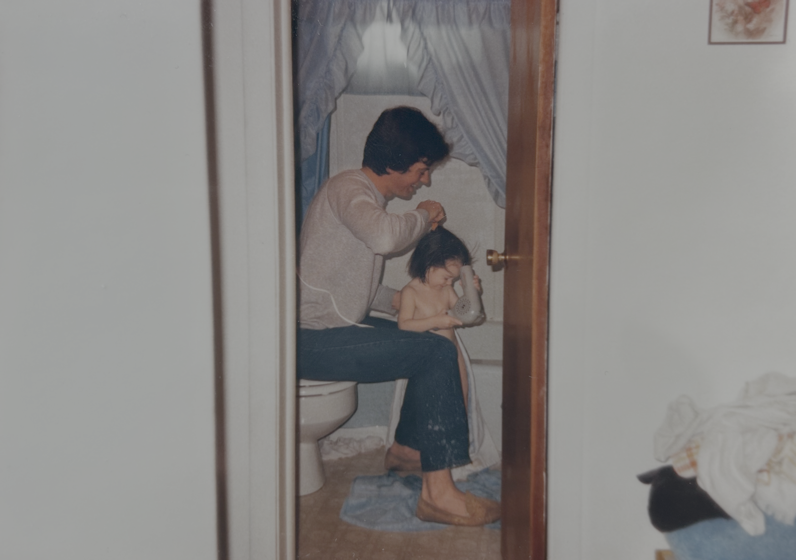 My dad, blow drying my hair when I was about two years old | Mr. Countertops